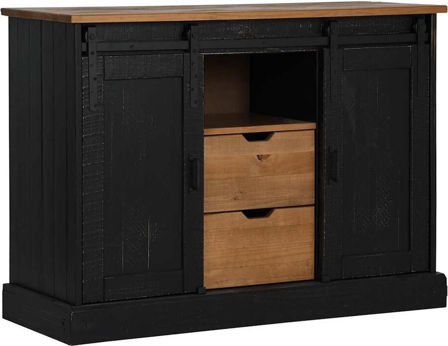 VidaXL Dressoir HALDEN 2 schuifdeuren 112x40x80 cm massief hout zwart