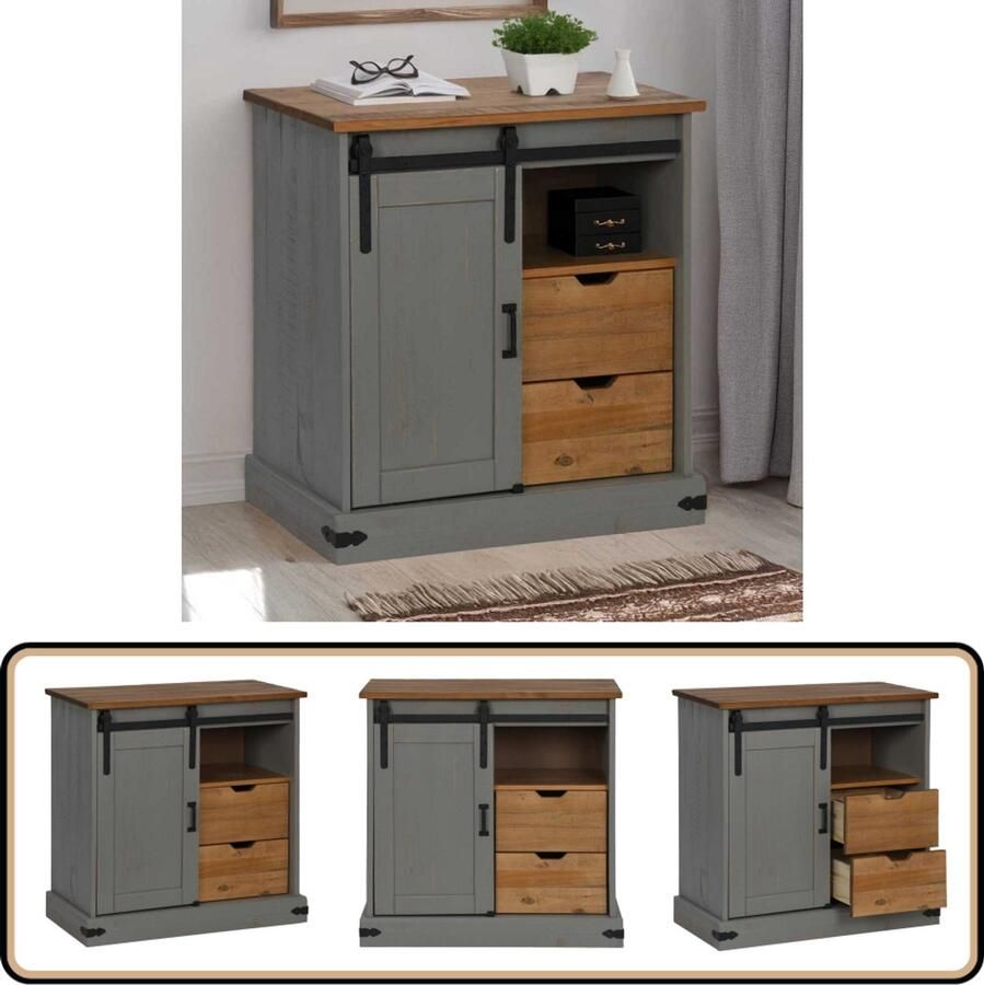 VidaXL Dressoir HALDEN 80x40x80 cm Grijs Dressoir Halden Grijze Dressoir Houten Dressoir Grenoble Dresser