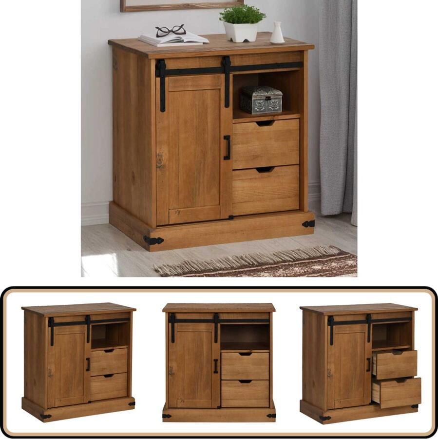 VidaXL Dressoir HALDEN Massief Hout 80x40x80 cm Dressoir Houten Dressoir Vintage Dressoir Salontafel Opbergkast