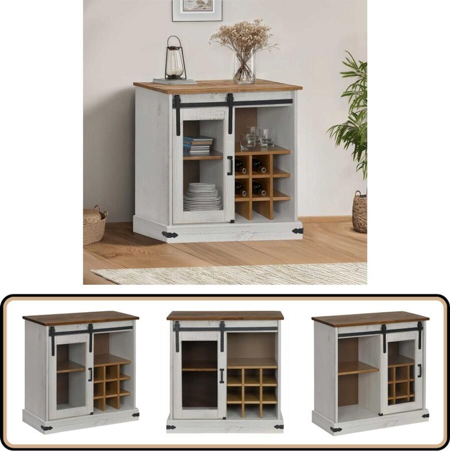 The Living Store Dressoir HALDEN met schuifdeur 80x40x80 cm massief hout wit Dressoir Halden Serie Houten Dressoir Vintage Dressoir Salontafel