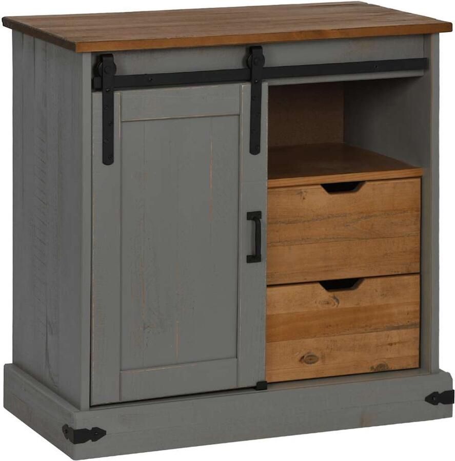VidaXL Dressoir HALDEN met schuifdeur 80x40x80 cm massief hout grijs