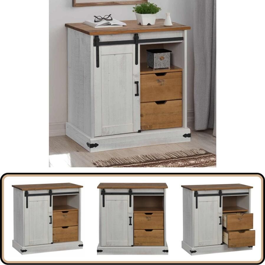 VidaXL Dressoir HALDEN Schuifdeur 80x40x80 cm Wit Dressoir Houten Dressoir Vintage Dressoir Salontafel Tv Tafel