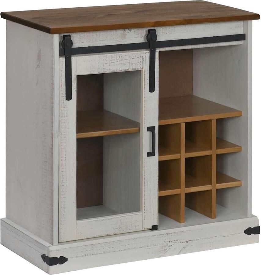 The Living Store Dressoir HALDEN met schuifdeur 80x40x80 cm massief hout wit Dressoir Halden Serie Houten Dressoir Vintage Dressoir Salontafel - Foto 2