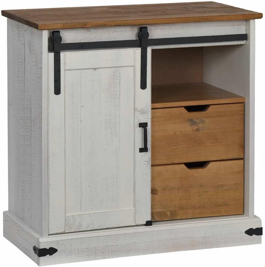 VidaXL Dressoir HALDEN met schuifdeur 80x40x80 cm massief hout wit