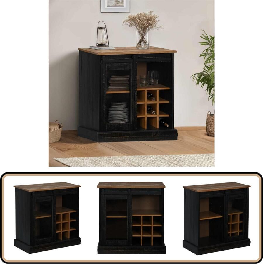 VidaXL Dressoir HALDEN Zwart Massief Hout 80x40x80 cm Dressoir Halden Houten Dressoir Vintage Dressoir Tv Stand