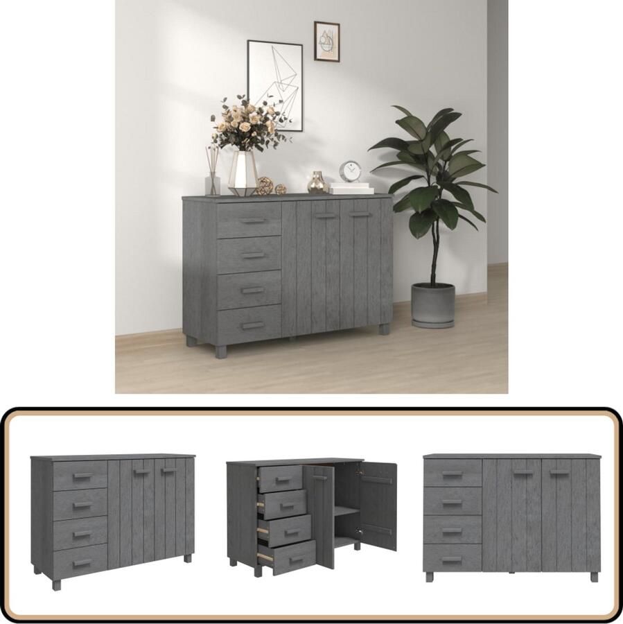 VidaXL Dressoir HAMAR 113x40x80 cm Donkergrijs Dressoir Ladekast Massief Hout Grenenhout Donker Grijs