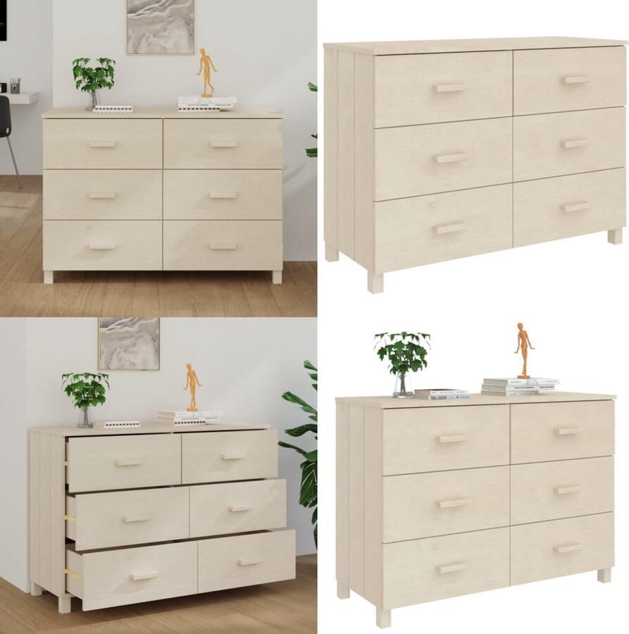 VidaXL Dressoir HAMAR 113x40x80 cm massief grenenhout honingbruin Dressoir Dressoirs Houten Dressoir Ladekast