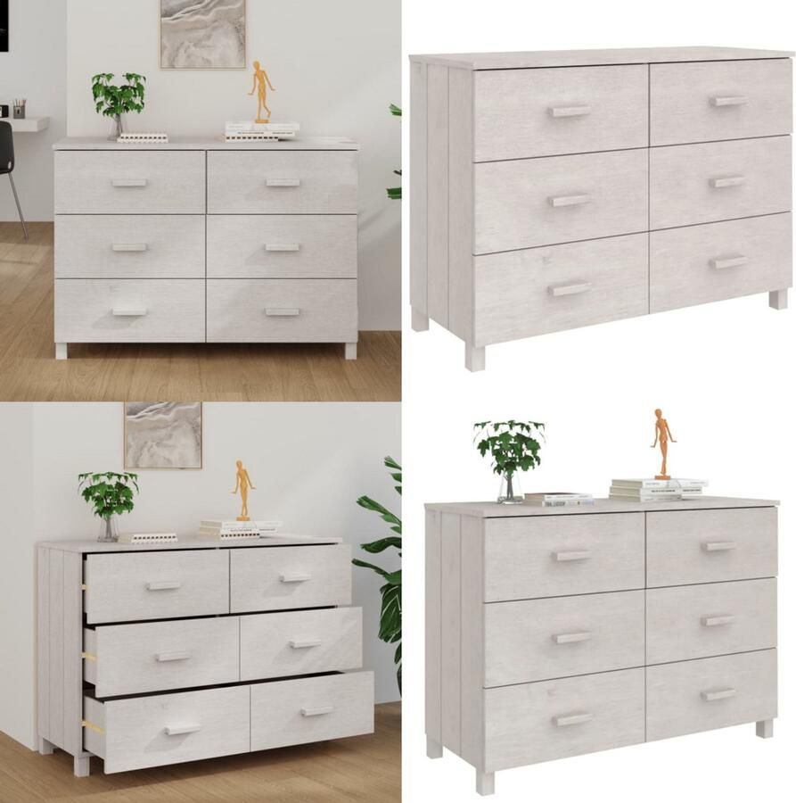 VidaXL Dressoir HAMAR 113x40x80 cm massief grenenhout wit Dressoir Dressoirs Kast Dressoirkast