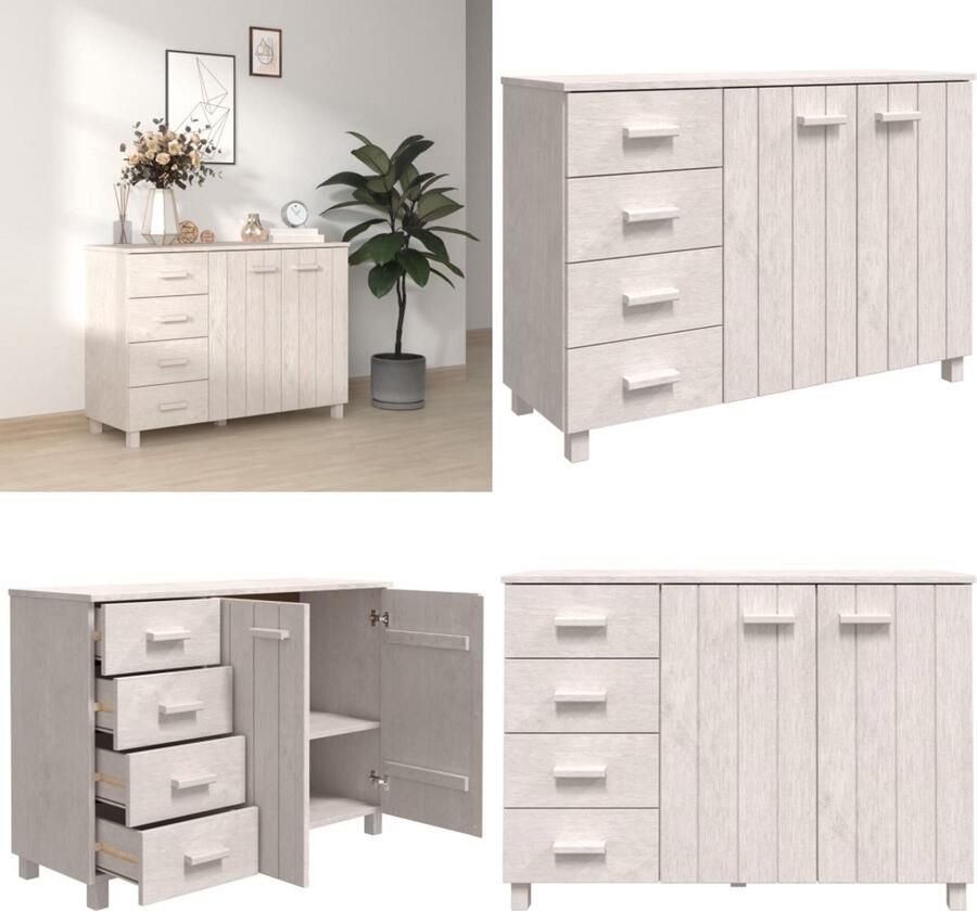 VidaXL Dressoir HAMAR 113x40x80 cm massief grenenhout wit Dressoir Dressoirs Kast Dressoirkast