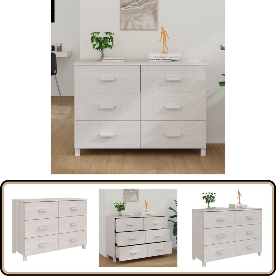 VidaXL Dressoir HAMAR 113x40x80 cm Wit Grenenhout Dressoir Meubel Salontafel Woonkamerinrichting Grenoble Hout - Foto 2