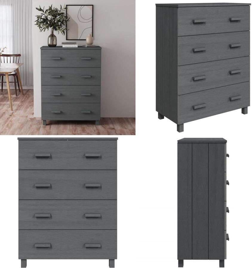 VidaXL Dressoir HAMAR 79x40x103 5 cm massief grenenhout donkergrijs Dressoir Dressoirs Kast Dressoirkast