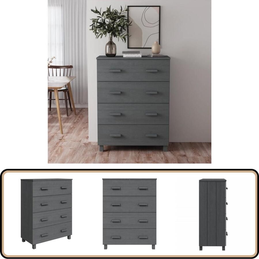 VidaXL Dressoir HAMAR Donkergrijs 79x40x103 5 cm Dressoir Ladekast Salontafel Houtmeubilair Grenenhouten Meubels - Foto 2