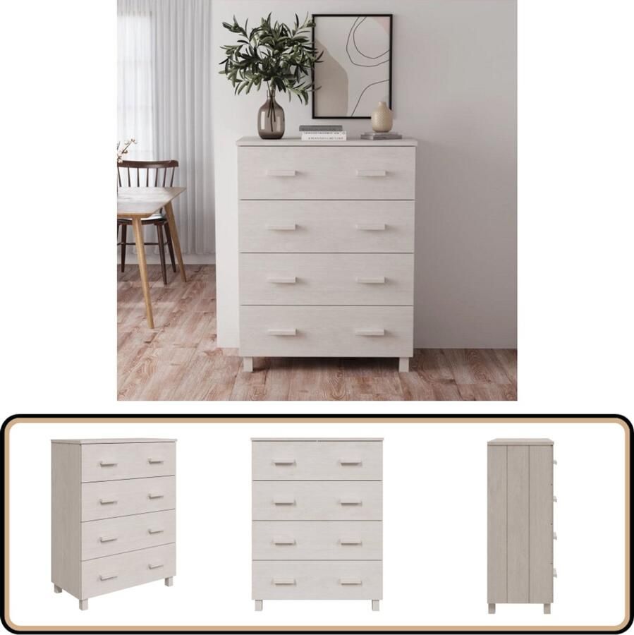 VidaXL Dressoir HAMAR 79x40x103 5 cm Wit Grenenhout Dressoir Commode Salontafel Houtmeubilair Grenenhouten Dressoir - Foto 2