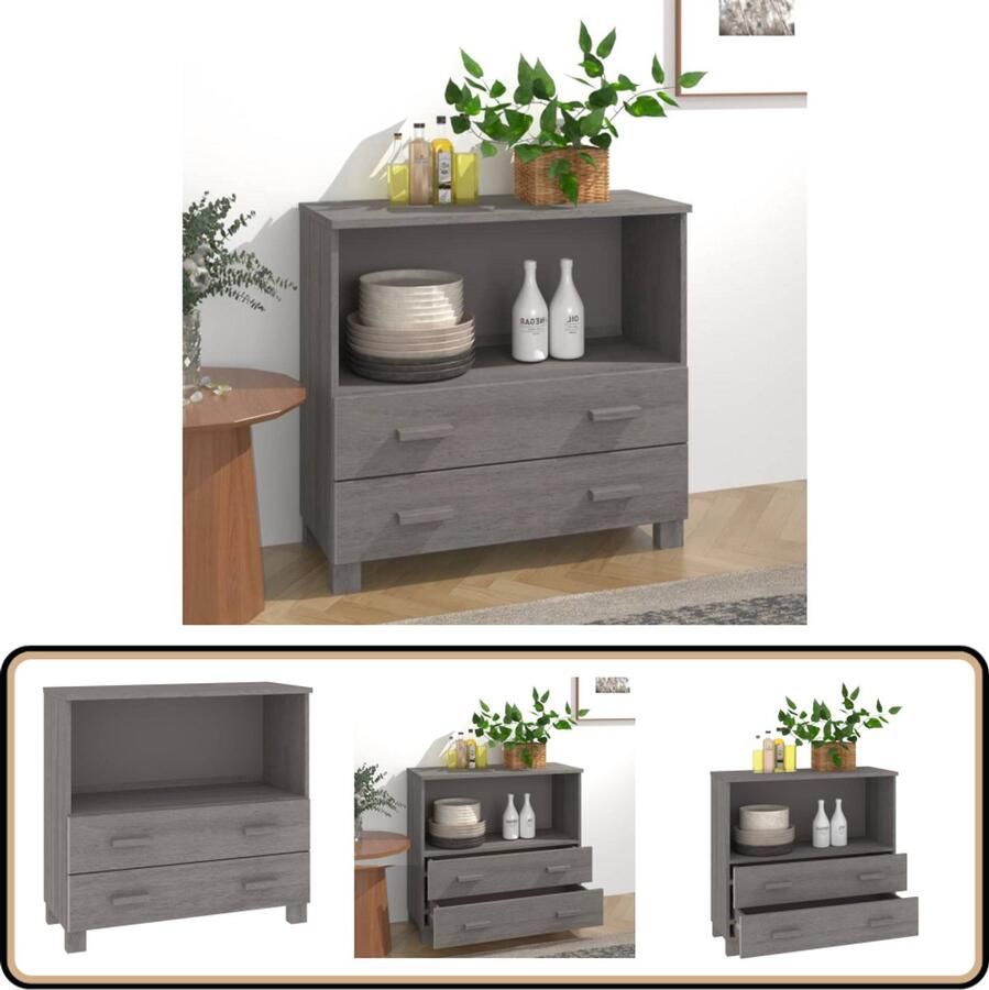 VidaXL Dressoir HAMAR 85x35x80 cm Lichtgrijs Dressoir Houten Dressoir Vintage Dressoir Landelijk Dressoir Grijze Dressoir