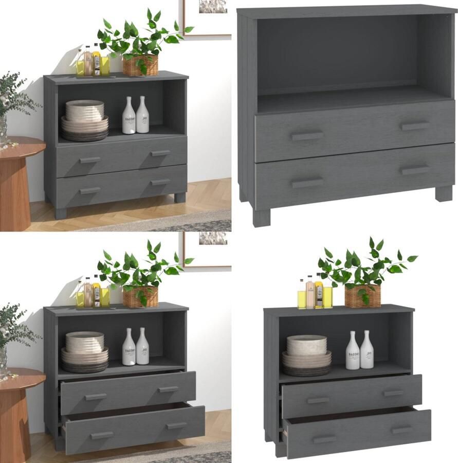VidaXL Dressoir HAMAR 85x35x80 cm massief grenenhout donkergrijs Dressoir Dressoirs Houten Dressoir Ladekast
