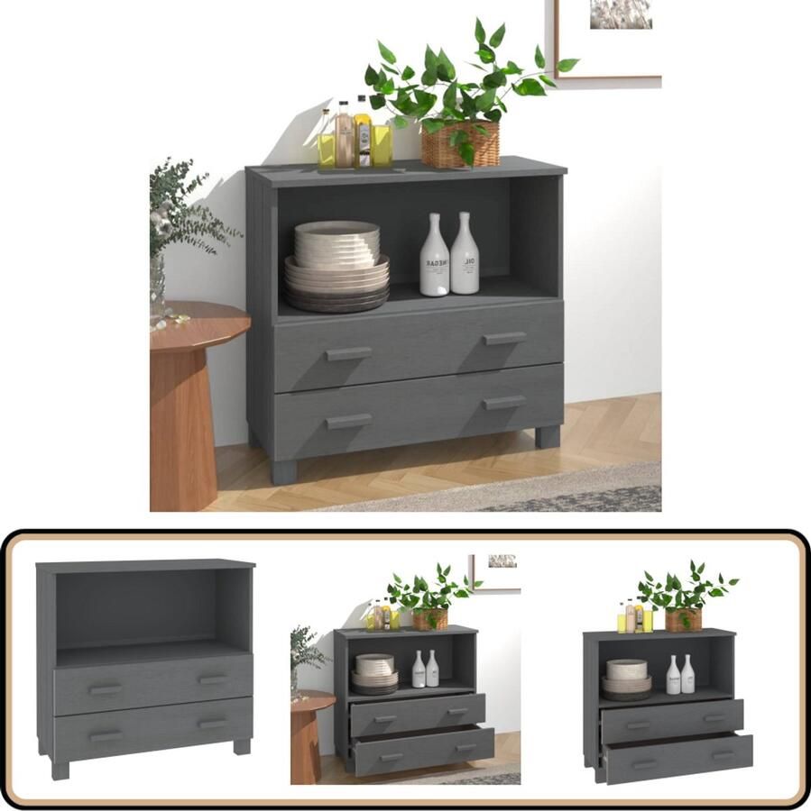 VidaXL Dressoir HAMAR 85x35x80 cm Donkergrijs Dressoir Ladekast Houten Dressoir Grijze Dressoir Vintage Dressoir