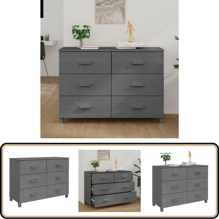 VidaXL Dressoir HAMAR Donkergrijs 113x40x80 cm Dressoir Commode Salontafel Houtmeubilair Grenenhouten Dressoir