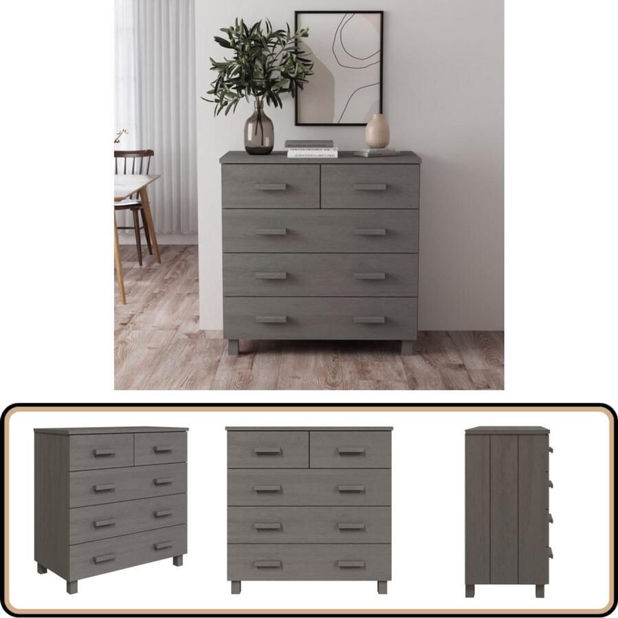 VidaXL Dressoir HAMAR Lichtgrijs 79x40x80 cm Dressoir Houten Dressoir Grijs Vintage Dressoir Salontafel - Foto 2