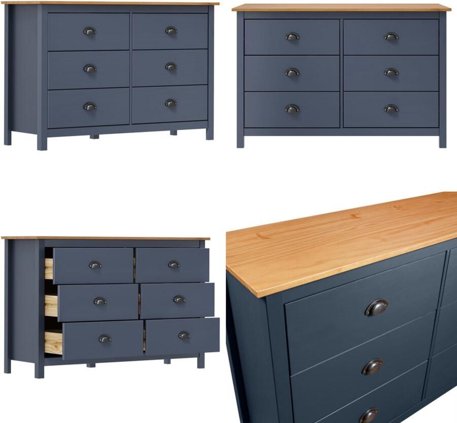 VidaXL Dressoir Hill 125x40x80 cm massief grenenhout grijs Bijzetkast Bijzetkasten Zijkast Zijkasten