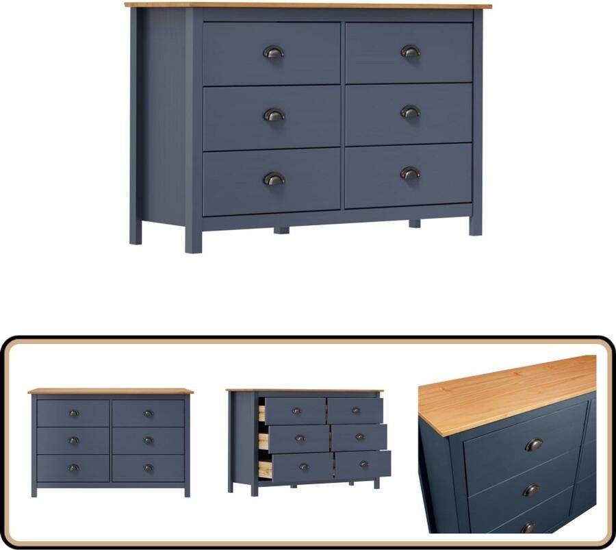 VidaXL Dressoir Hill Massief Grenenhout Grijs Dressoir Grenoblehouten Kast Houten Dressoir Opbergkast Salontafel