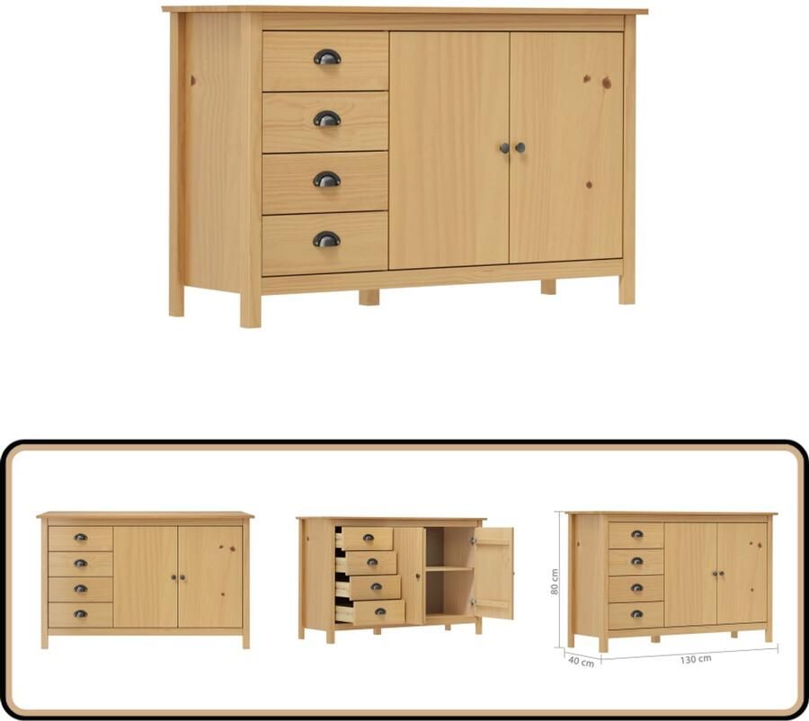VidaXL Dressoir Hill 130x40x80 cm Honingbruin Dressoir Meubilair Hout Grenenhout Vintage