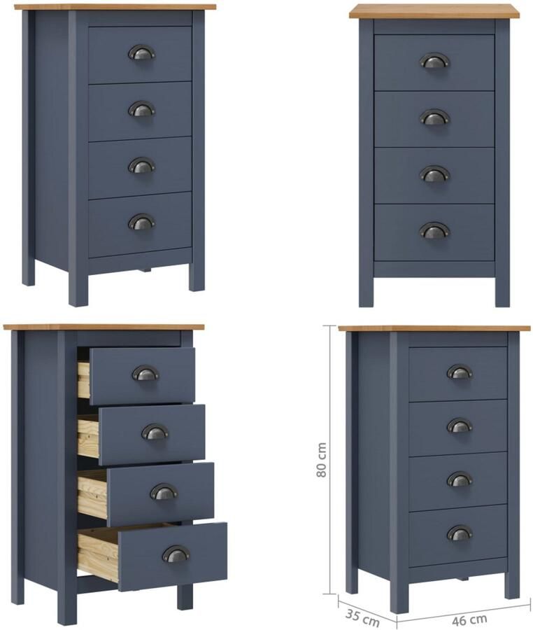 VidaXL Dressoir Hill 46x35x80 cm massief grenenhout grijs Bijzetkast Bijzetkasten Zijkast Zijkasten