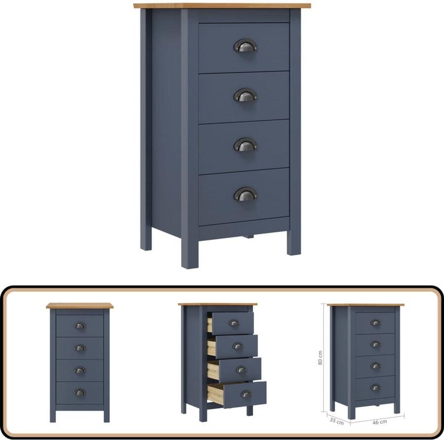 VidaXL Dressoir Hill 4 lades Grijs & Honingbruin Bijzettafel Dressoir Grijze Bijzetkast Houten Bijzetkast Salontafel