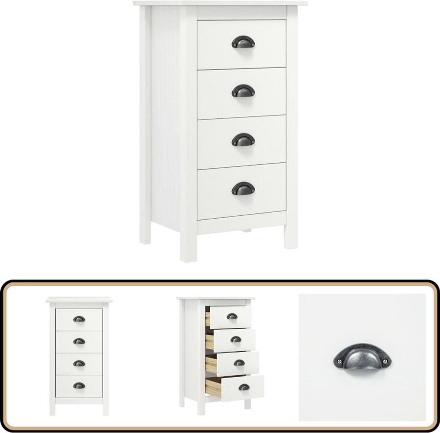 VidaXL Dressoir Hill Massief Grenenhout Wit Bijzettafel Dressoir Houten Kast Witte Kast Opbergkast