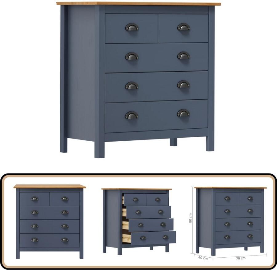 VidaXL Dressoir Hill Massief Grenenhout Grijs Dressoir Bijzettafel Houten Dressoir Grijze Dressoir Opberg Dresser