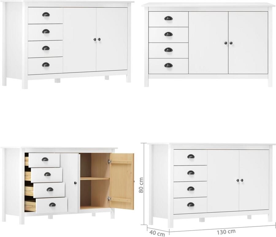 VidaXL Dressoir Hill 79x40x80 cm massief grenenhout wit Dressoir Dressoirs Kast Kasten