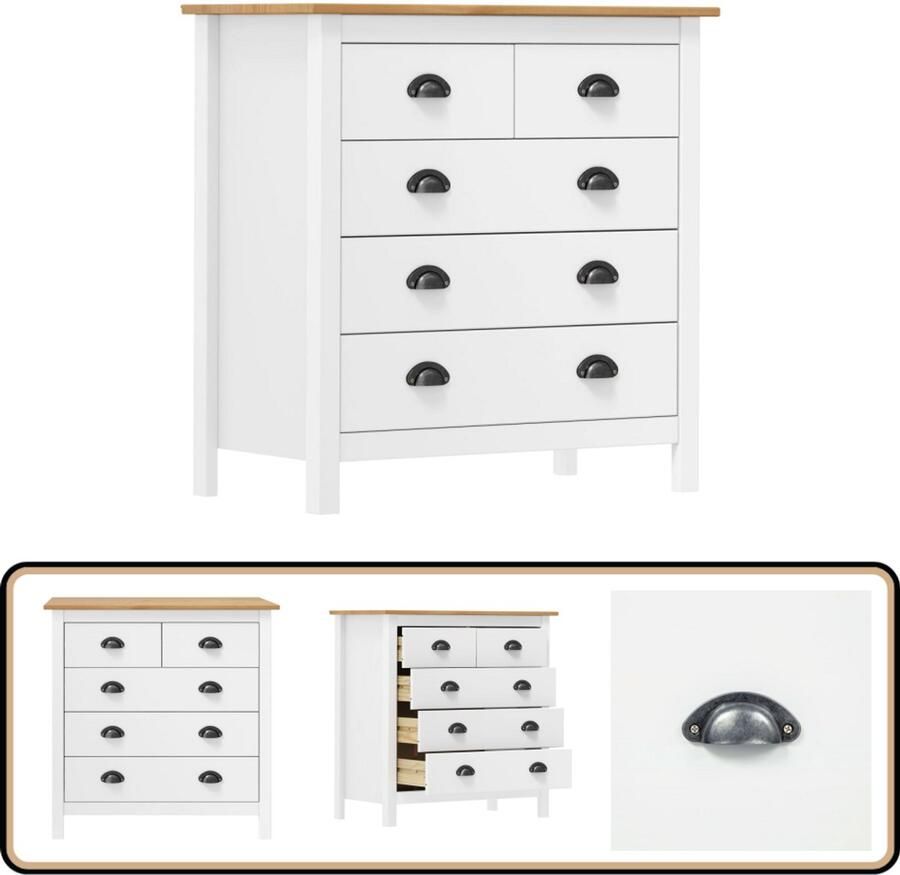 VidaXL Dressoir Hill Wit & Honingbruin Grenenhout Bijzettafel Dressoir Houten Kast Opbergkast Salontafel