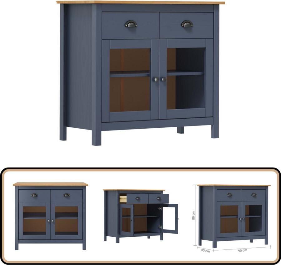 VidaXL Dressoir Hill 90x40x80 cm Grenenhout Grijs Dressoir Kast Opbergmeubel Grenoble Hout Grijze Kast