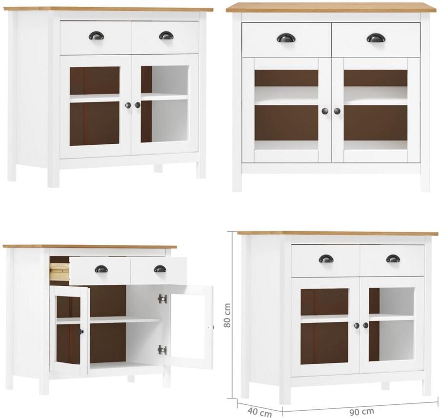 VidaXL Dressoir Hill Range 90x40x80 cm massief grenenhout wit Dressoir Dressoirs Kast Kasten