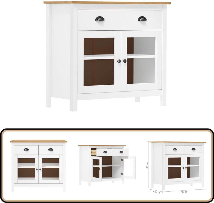 VidaXL Dressoir Hill 90x40x80 cm Wit & Honingbruin Dressoir Houtsoort Grenenhout Vintage Landelijk
