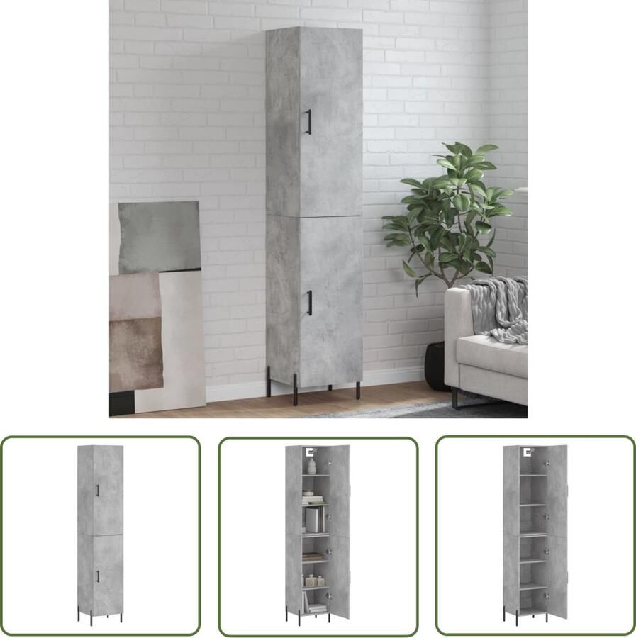 VidaXL Dressoir Hoge Kast Hoge kast 34 5x34x180 cm bewerkt hout betongrijs Buffetkast Houten Kast Grijze Kast