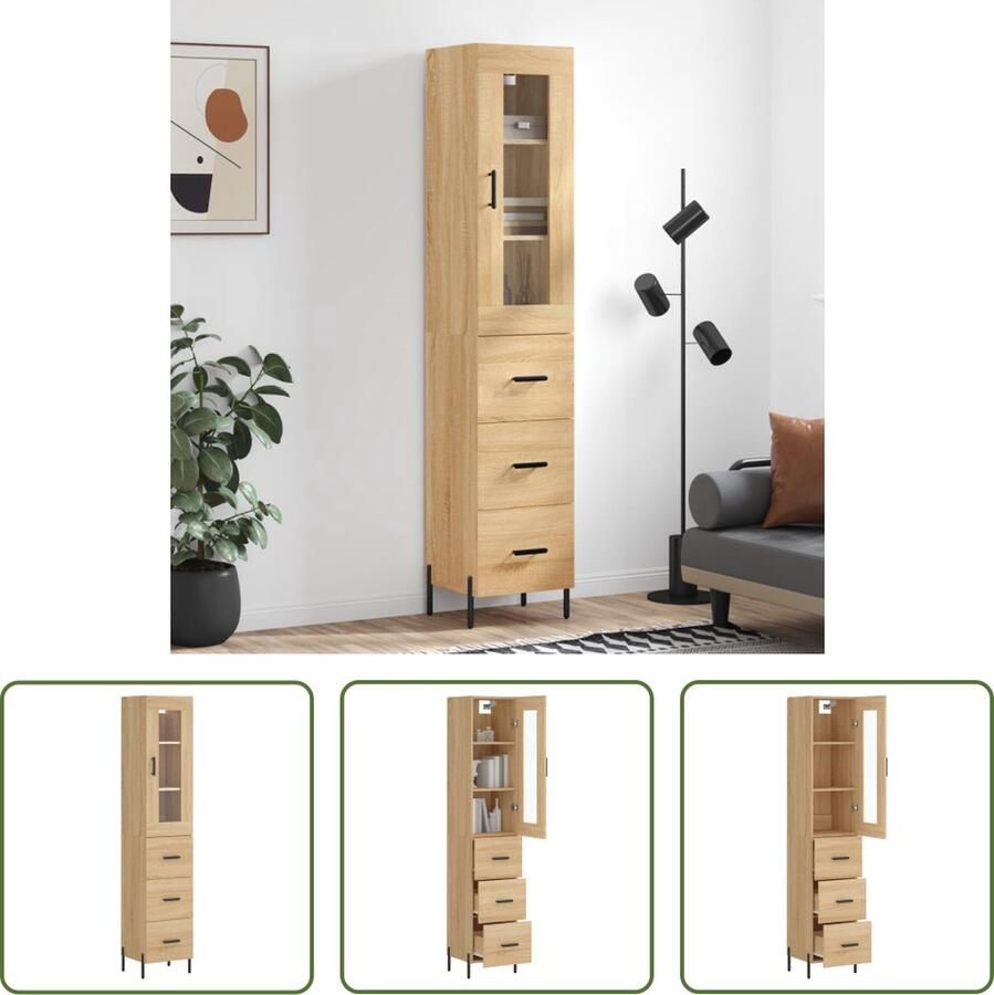 VidaXL Dressoir Hoge Kast Hoge kast 34 5x34x180 cm bewerkt hout sonoma eikenkleurig Buffetkast Houten Kast Bruine Kast