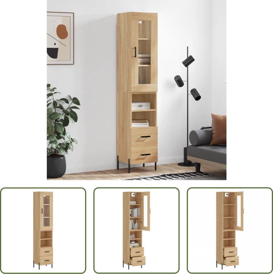 VidaXL Dressoir Hoge Kast Hoge kast 34 5x34x180 cm bewerkt hout sonoma eikenkleurig Buffetkast Houten Kast Bruine Kast