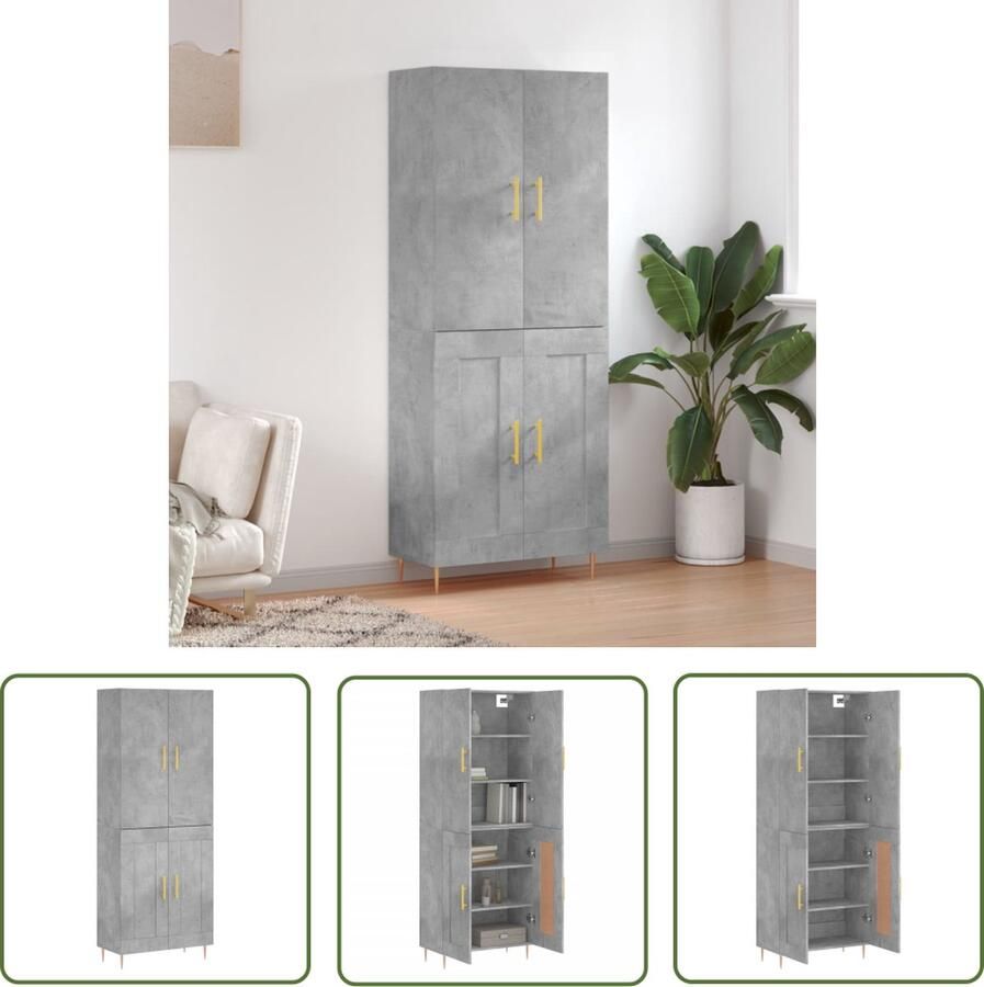 VidaXL Dressoir Hoge Kast Hoge kast 69 5x34x180 cm bewerkt hout betongrijs Buffetkast Houten Kast Grijze Kast - Foto 2