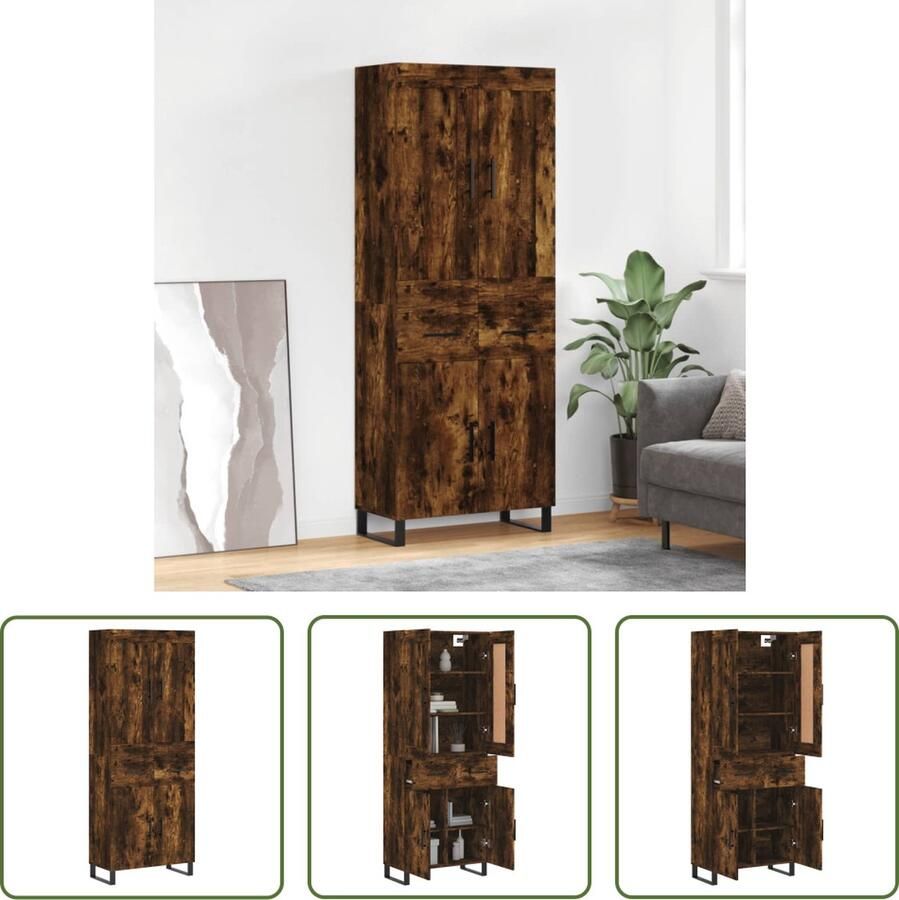 VidaXL Dressoir Hoge Kast Hoge kast 69 5x34x180 cm bewerkt hout gerookt eikenkleurig Buffetkast Houten Kast Bruine Kast