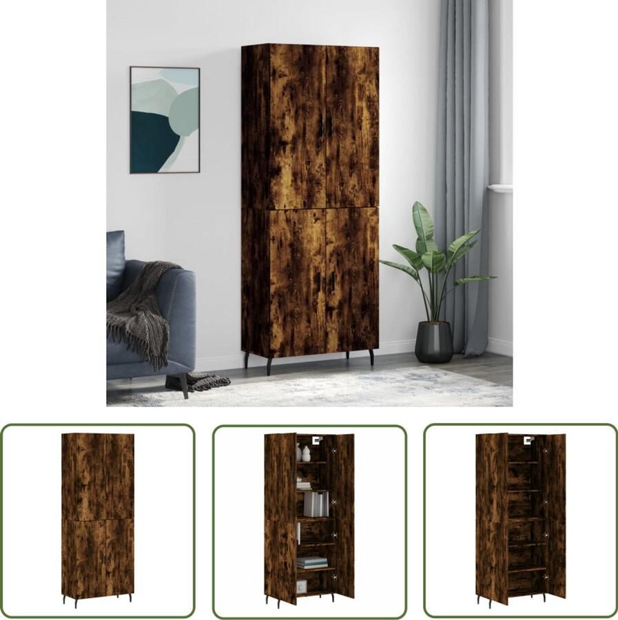 VidaXL Dressoir Hoge Kast Hoge kast 69 5x34x180 cm bewerkt hout gerookt eikenkleurig Buffetkast Opbergkast Houten Kast