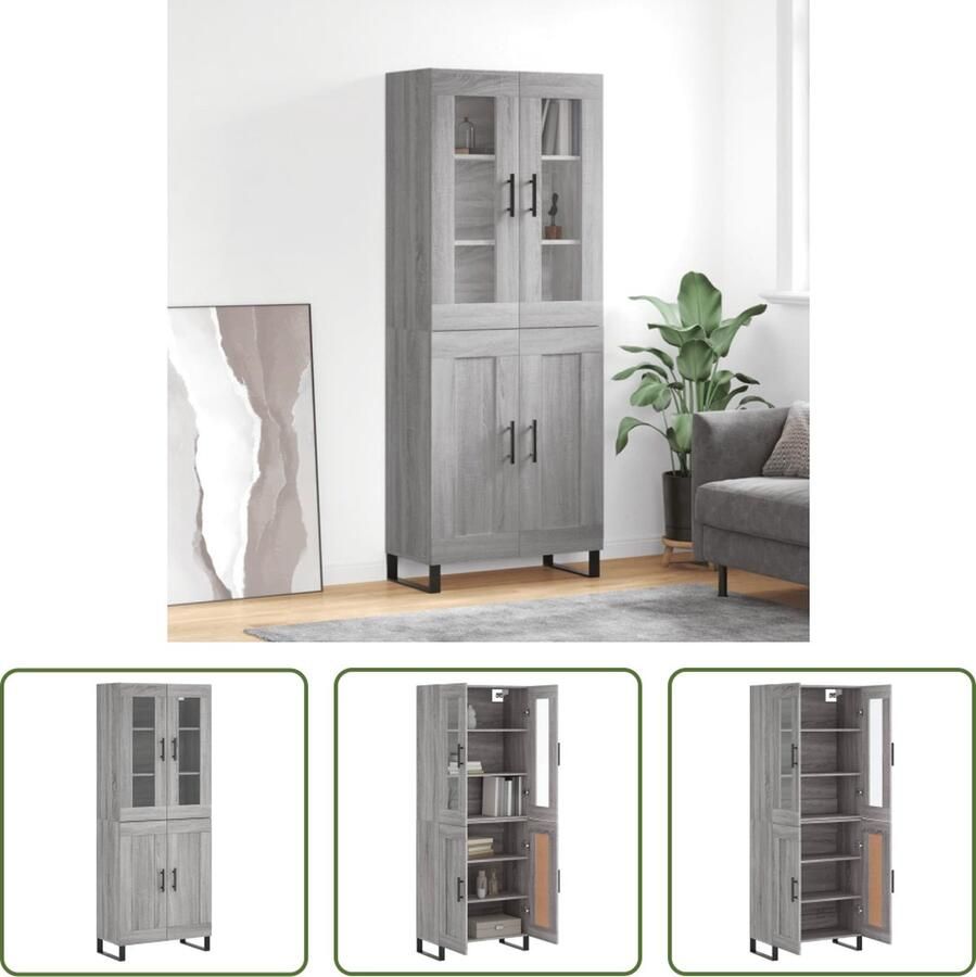 VidaXL Dressoir Hoge Kast Hoge kast 69 5x34x180 cm bewerkt hout grijs sonoma eikenkleurig Buffetkast Houten Kast Grijze Kast - Foto 2