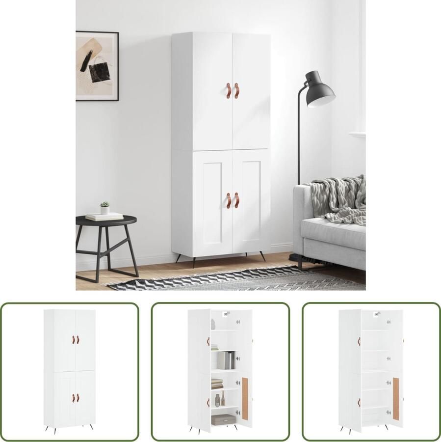 VidaXL Dressoir Hoge Kast Hoge kast 69 5x34x180 cm bewerkt hout wit Buffetkast Houten Kast Wit Meubel