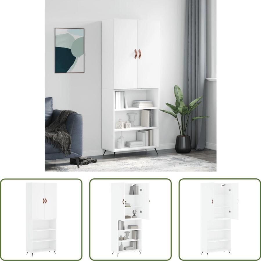 VidaXL Dressoir Hoge Kast Hoge kast 69 5x34x180 cm bewerkt hout wit Opbergkast Houten Kast Wit Kast