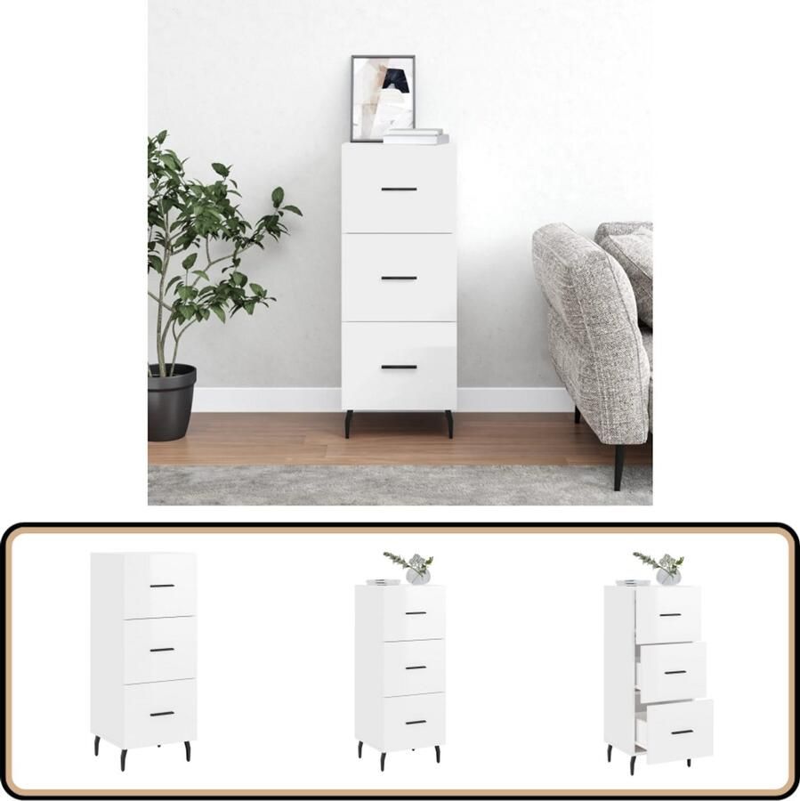 VidaXL Dressoir Hoogglans Wit 34 5x34x90 cm Bijzettafel Dressoir Side Table Witte Kast Houten Kast - Foto 2