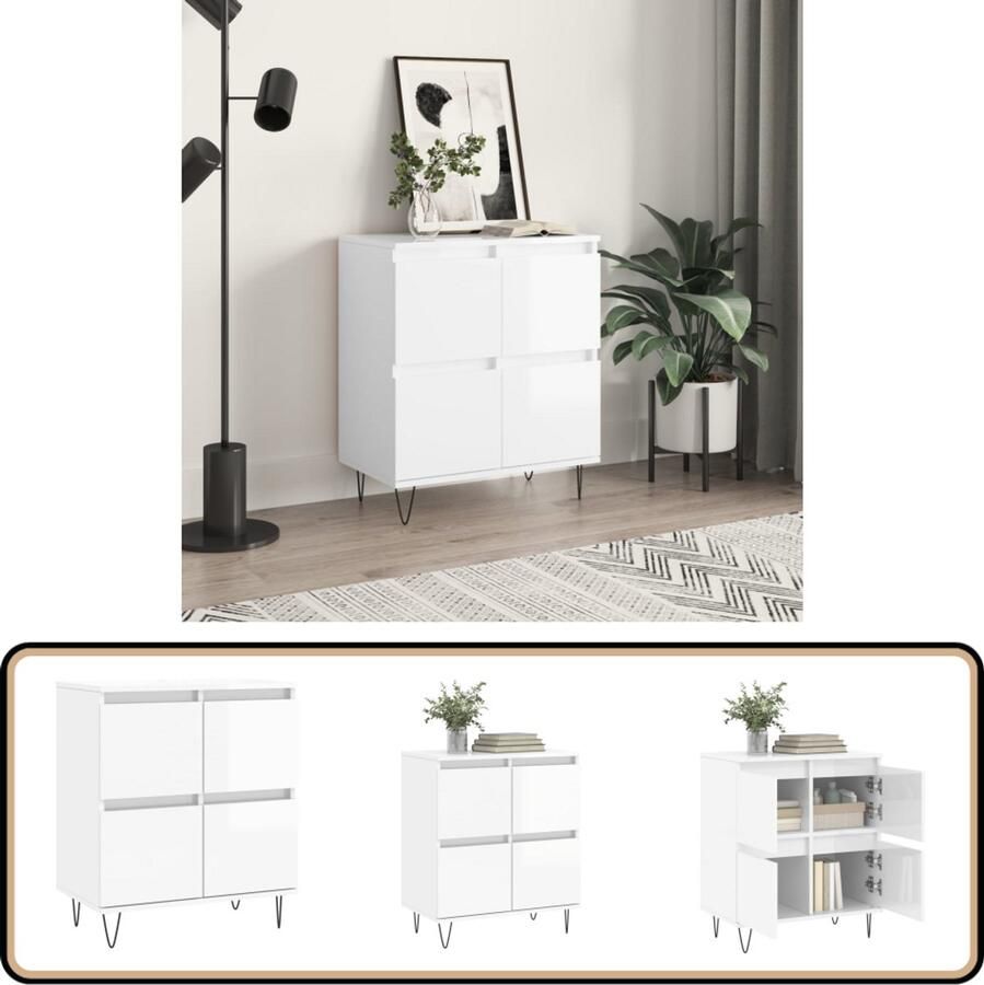 VidaXL Dressoir Hoogglans wit 60x35x70 cm Dressoir Buffetkast Opbergkast Witte Kast Houten Dressoir - Foto 2