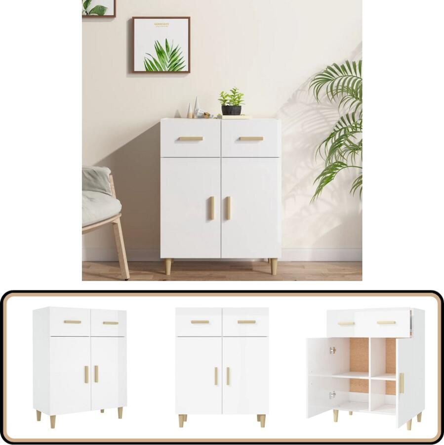 VidaXL Dressoir Hoogglans Wit 69 5x34x89 cm Dressoir Buffetkast Houten Dressoir Hoogglans Wit Salontafel