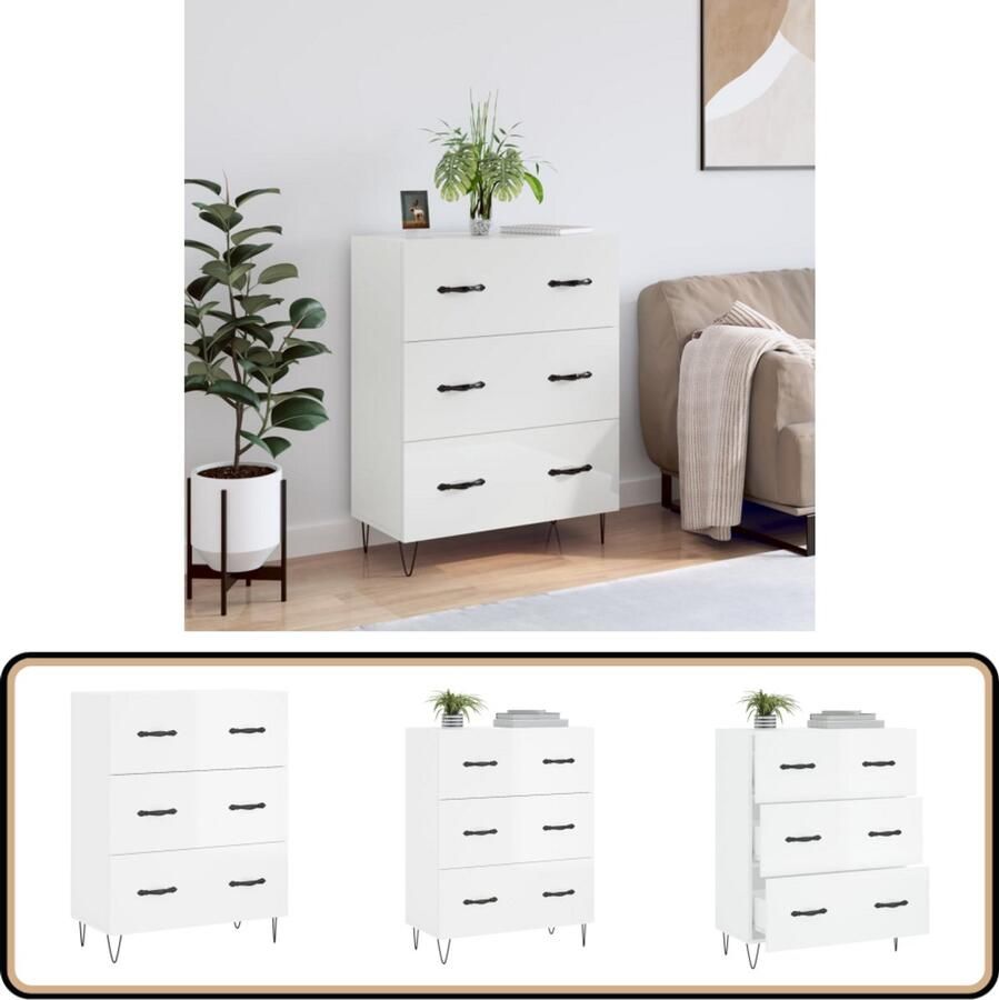 The Living Store Dressoir 69 5x34x90 cm bewerkt hout wit Dressoir Buffetkast Kast Houten Dressoir Wit Dressoir