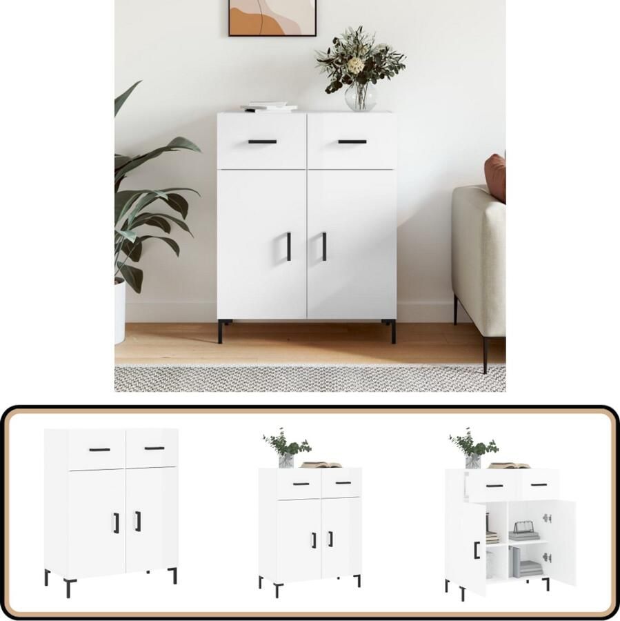 VidaXL Dressoir Hoogglans Wit 69 5x34x90 cm Dressoir Commode Opbergkast Houten Dressoir Wit Dressoir