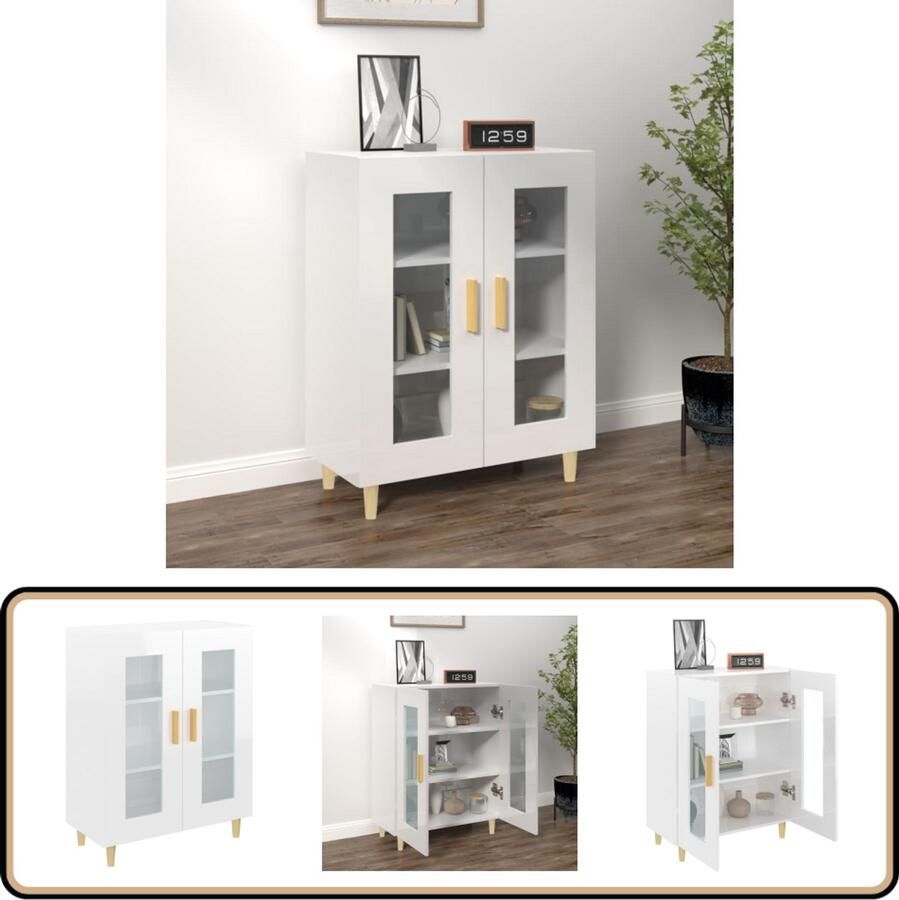 The Living Store Dressoir 69 5x34x90 cm bewerkt hout hoogglans wit Dressoir Kast Woonkamerinrichting Wit Dressoir Moderne Kast