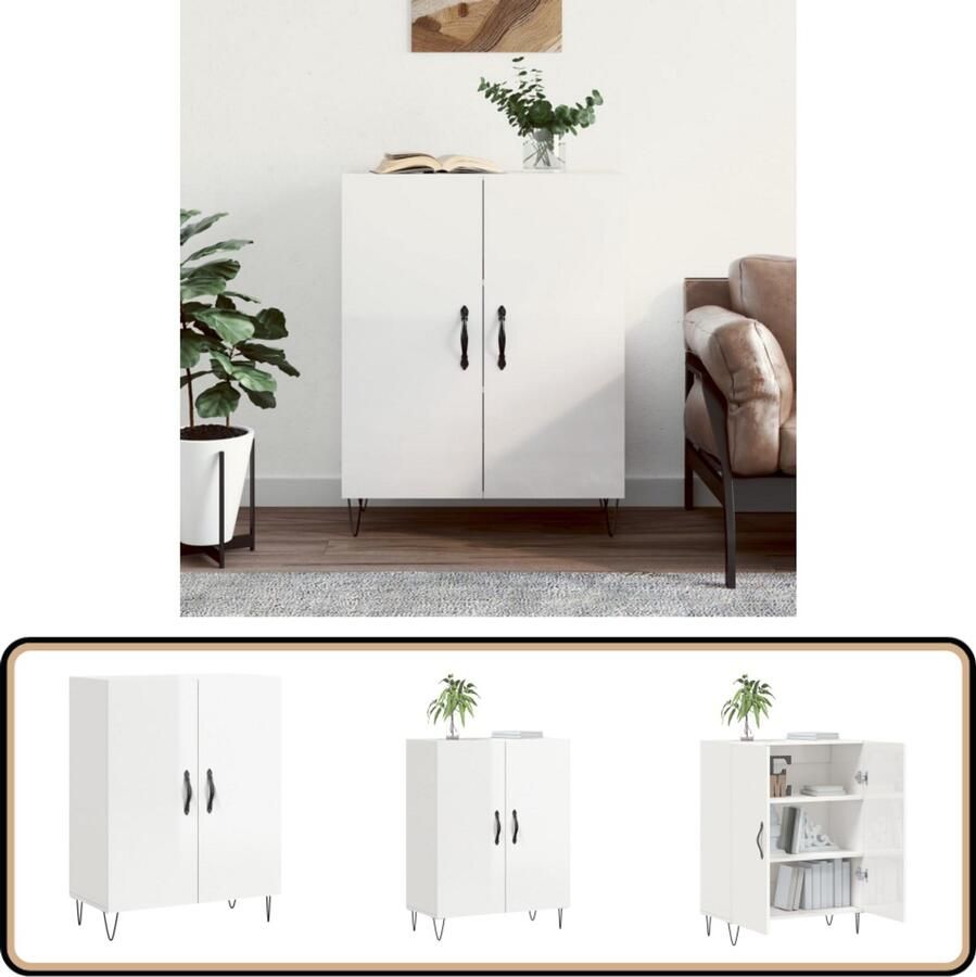 VidaXL Dressoir Hoogglans Wit 69 5x34x90 cm Dressoir Klassiek Meubel Witte Dressoirs Houten Dressoir Vintage Dressoir - Foto 2